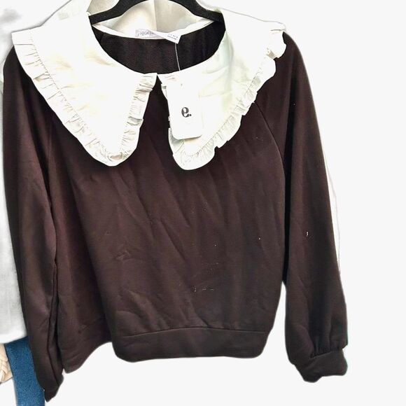 Elodie Peter Pan Blouse Top Womens Size Small4 6 Nordstrom Collared Ruffle Black - Picture 2 of 5